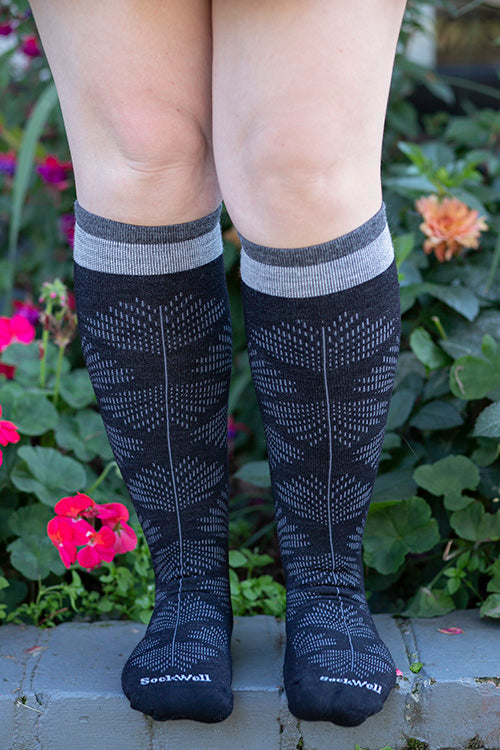 Full Floral Compression Knee High - Black 