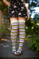 Striped Over the Knee Toe Socks - Twilight