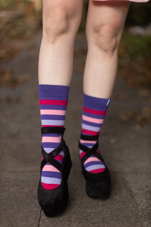 Stripy Crew Toe Socks - Purple Stripes