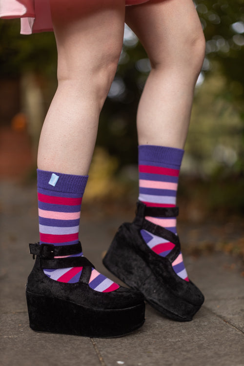 Stripy Crew Toe Socks - Purple Stripes