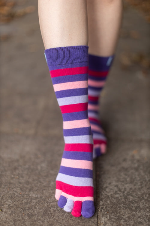 Stripy Crew Toe Socks - Purple Stripes
